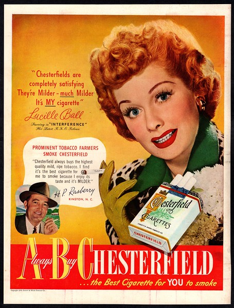 1949 CHESTERFIELD Cigarettes- LUCILLE BALL- Star in " I love Lucy"- VINTAGE  AD | eBay